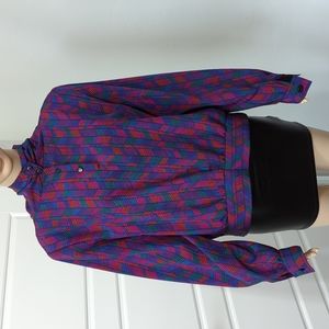 Vintage Sasson 80s 90s Blouse Geometric Print Y2K Retro Top Size Size 14/15